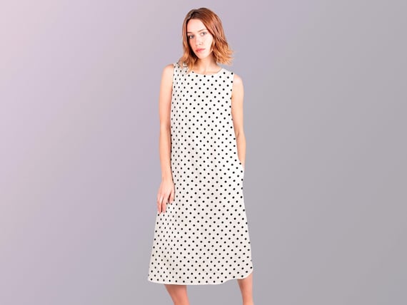 Polka Dot Linen Dress, Sleeveless Tunic Dress, 100% European Linen, Handmade