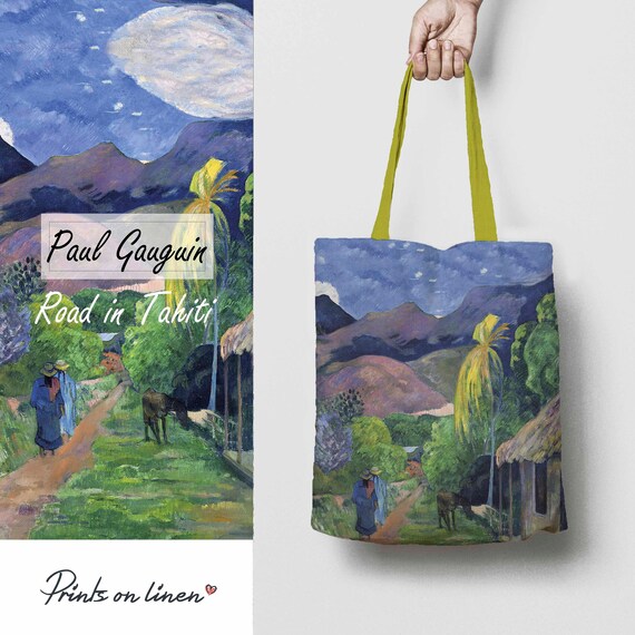 Tote bag, Paul Gauguin, Road in Tahiti, 1891, linen bag, shoulder bag, custom tote, 100% linen fabric