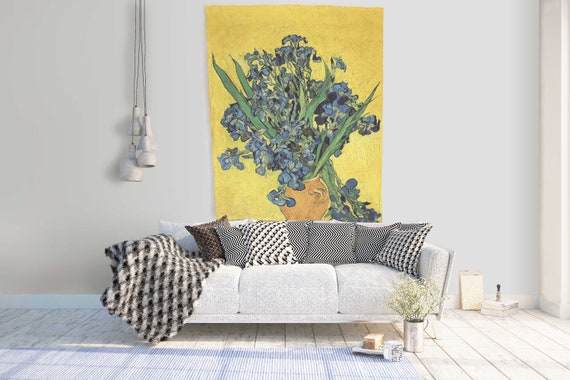 Vase with Irises, Vincent van Gogh, wall tapestry, custom size wall decor, studio decor, wall art print, Van Gogh print, 100% linen