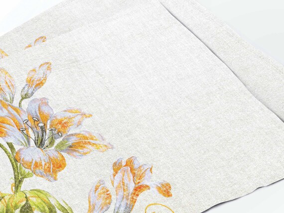 Placemats set, Golden Lily, Vintage decor, 100% linen