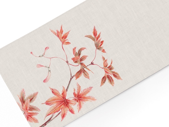 Table runner, Japanese Maple Tree, Autumn Decor, 100% Linen, Vintage, Handmade in Europe
