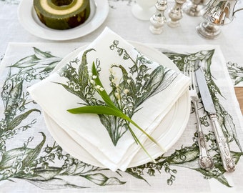 Wedding MUST HAVE! Placemats, Lily of the Valley, Plant placemats, linen placemats, Easter placemats, green placemats, fabric placemats