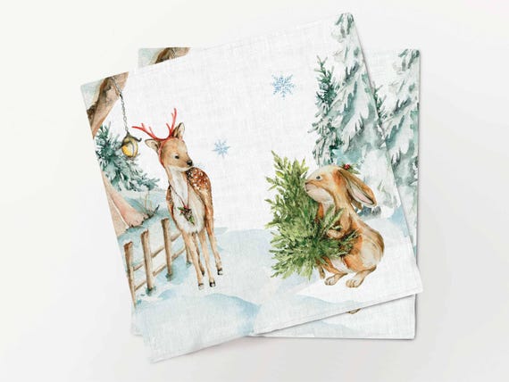 Napkins set, Holiday Tales, linen napkins, Holiday decor, Christmas napkins, Christmas decor, 100% linen