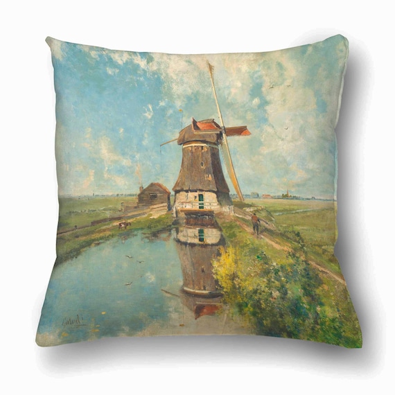 Cushion cover, Paul Joseph Constantin Gabriel, A Windmill on a Polder Waterway, vintage sofa decor