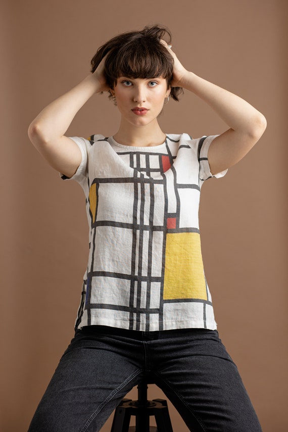 Linen top, Piet Mondrian, linen blouse, linen tunic, vintage shirt, linen summer shirt, t-shirt, custom size shirt, 100% linen