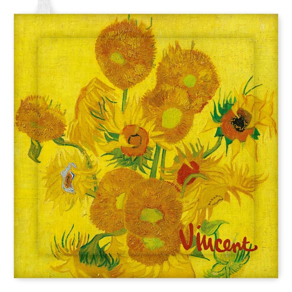 Pot Holder, Vincent van Gogh, Sunflowers, kitchen accessory, linen pot holder, kitchen decoration