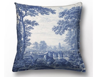 Housse de coussin, Frederik van Frytom, coussin en lin, housse de coussin vintage, 45 x 40 cm, toile de Jouy, 100 % lin, Europe