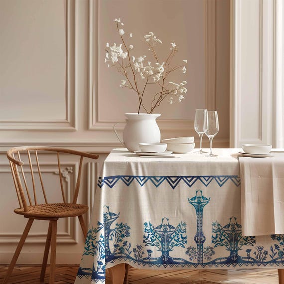 Linen tablecloth, farmhouse decor, Ethnic, rectangle tablecloth, 100% linen fabric