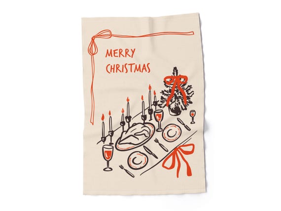 Merry Christmas Kitchen Towel, Tea Towel, Scandinavian Style Red & Black Christmas Decor, Hostess Gift
