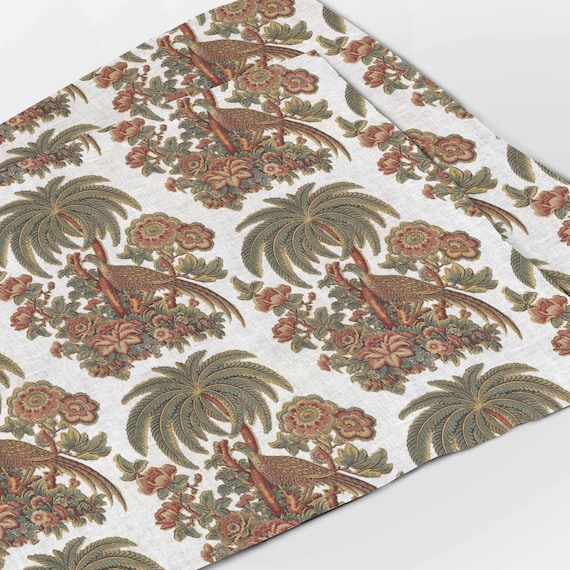 Placemats set, Vintage Toile Pattern, Palms, Pheasant, vintage flowers, 100% linen