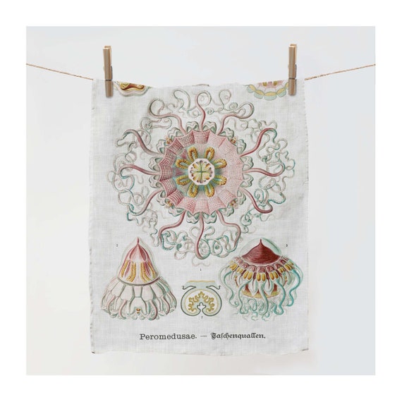 Towel, Pero Medusae, Art of Science, Botanic, dish towel, linen towel, kitchen towel, 100% linen, tea towel, vintage towel, fabric towel