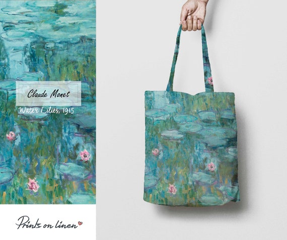 Tote bag, Claude Monet, Water Lilies, linen bag, art print, birthday gift, fabric bag, 100% linen bag