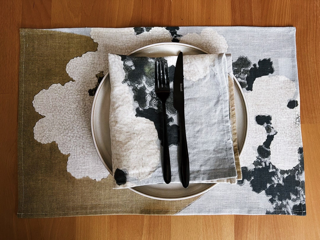 Placemats Set, Kamisaka Sekka, Spring Blossom, Linen Placemats, Japan