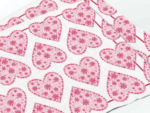 Placemats set, Valentine's Hearts, linen placemats, 100% linen fabric