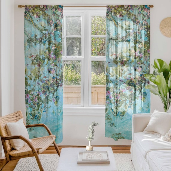 Window curtains, Claude Monet, The Roses, Curtains for living room, linen curtains, 100% linen, rod pocket, Custom curtains