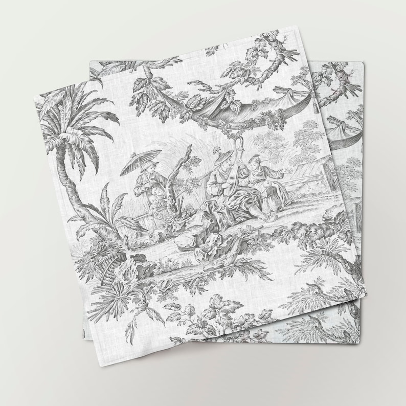 Serviettes en lin, Toile de Jouy, lot de 6 serviettes, 100 % lin, motif serviettes, ensemble de serviettes, serviettes faites main par Linenislove image 2