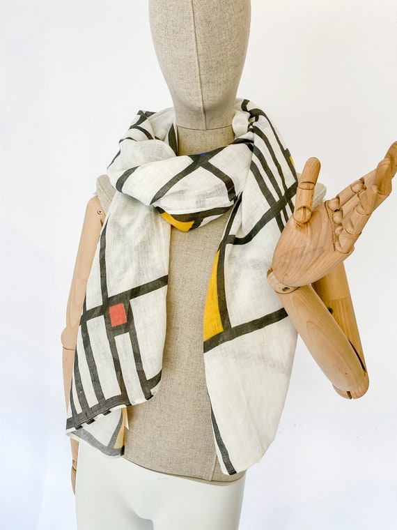 Women scarf, Piet Mondrian, Scarf, Linen scarf, blanket scarf, linen shawl, minimal scarf, 100% linen fabric