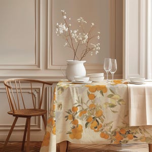 Tischdecke aus Leinen, Obstbaum-Motiv, Edward-Lear-Print, 100 % Leinen, Küstenstil