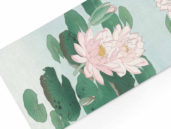 Table runner, Ohara Koson, Water Lily, Wabi Sabi, 100% linen