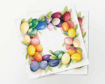 Easter Linen Napkins, Colourful Easter Eggs, Handmade in Lithuania