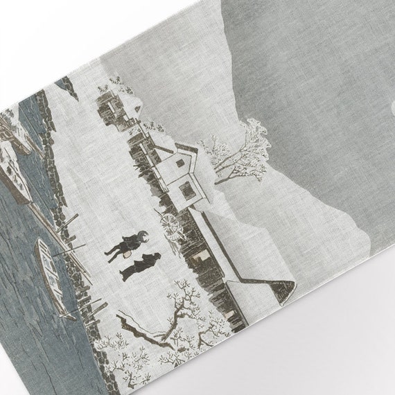 Takahashi Hiroaki (Shotei), Linen table runner, Christmas table, Japan table top, printed table runner, 100% linen, fabric table runner