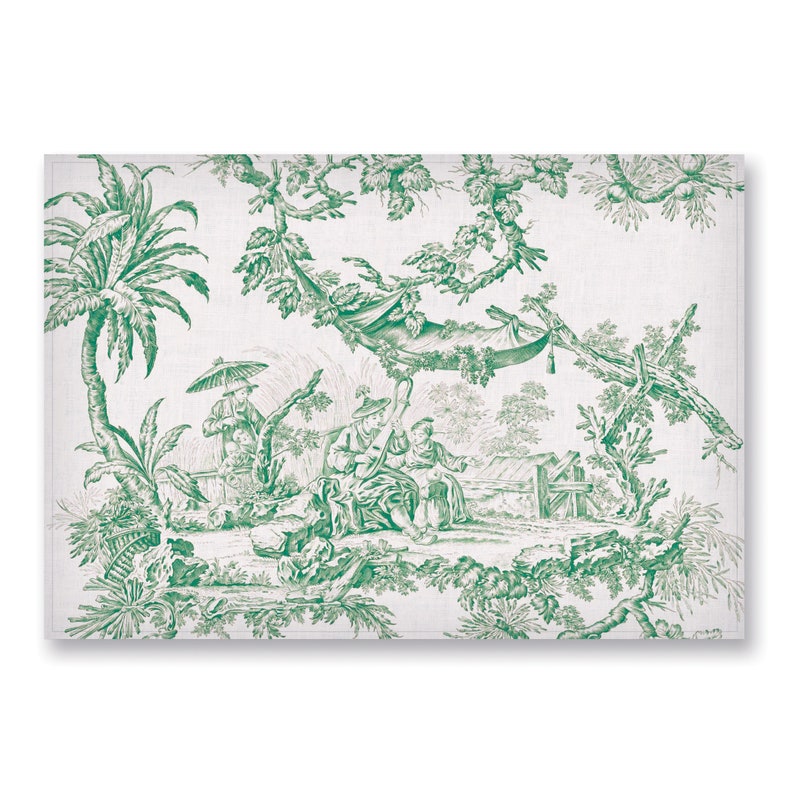 Placemats, Toile de Jouy, placemats set of 4, placemats set of 6, fabric placemats, linen placemats, placemats set Green