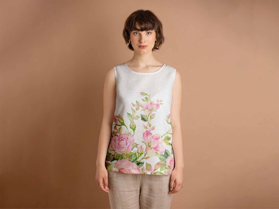 Linen top, Eternal Bloom, women blouse, linen shirt, 100% linen, blouse, sleeveless shirt, custom size shirt, linen tank top