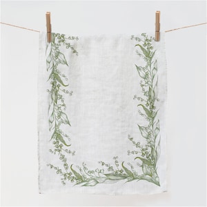 Towel, Lily of the Valley, dish towel, linen towel, Easter decor, Easter kitchen decor, spring towel, 100% linen