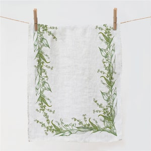 Towel, Lily of the Valley, dish towel, linen towel, Easter decor, Easter kitchen decor, spring towel, 100% linen