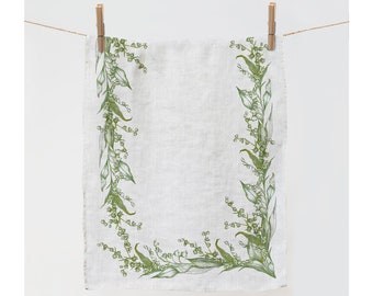 Towel, Lily of the Valley, dish towel, linen towel, Easter decor, Easter kitchen decor, spring towel, 100% linen