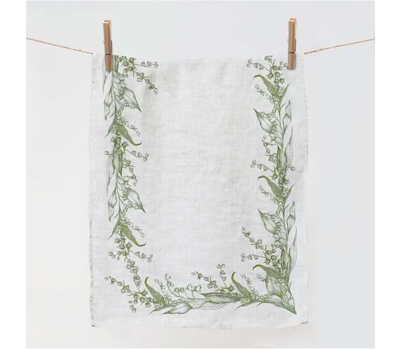 Towel, Lily of the Valley, dish towel, linen towel, Easter decor, Easter kitchen decor, spring towel, 100% linen