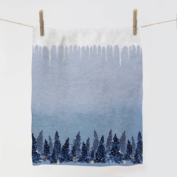Tea towel, hostess gift, holiday decor, forest, deer, vintage, linen towel, kitchen towel, kitchen decor, housewarming gift, Christmas decor
