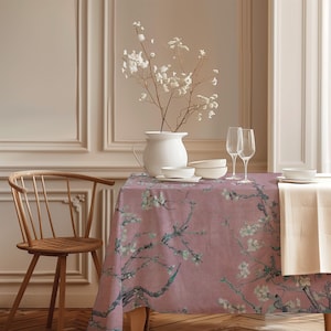 Linneduk, Van Gogh Mandelblommor, Rosa Utgåva, 100% linne