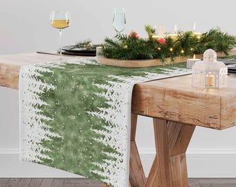 Table runner, Pine Trees in Snow, Winter decor, Christmas table runner, Christmas decor, Christmas ornaments, 100% linen