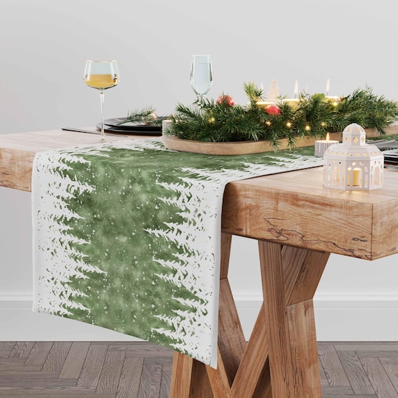 Table runner, Pine Trees in Snow, Winter decor, Christmas table runner, Christmas decor, Christmas ornaments, 100% linen