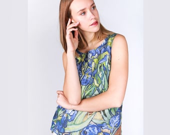 Linen blouse, Vincent van Gogh, Irises, Linen shirt, linen women shirt, pure linen shirt, linen tank top, linen vest