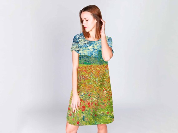 Linen dress, Van Gogh, Hippie dress, boho dress, summer dress, party dress, loose dress, Washed linen dress , dress with pockets
