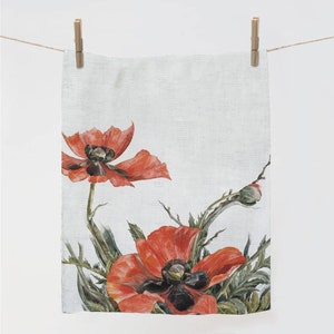 Red Poppies Linen Dish Towel, Charles Demuth Art, Floral Kitchen Decor