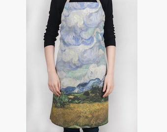 Linen Apron, Van Gogh Wheat Field Print, Chef Apron