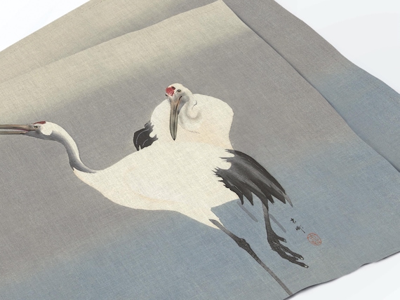 Placemats set, Ohara Koson Cranes, Wabi Sabi Home, 100% linen
