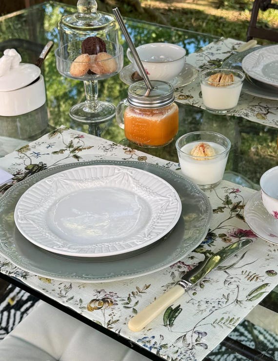 Placemats set (4 or 6), Botanical print, William Kilnburn, textile, linen placemats, 100% linen, floral print, provance placemats