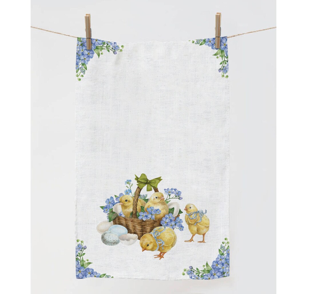Linen Towel, Easter Basket, Easter Towel, Easter Kitchen Decor, Tea