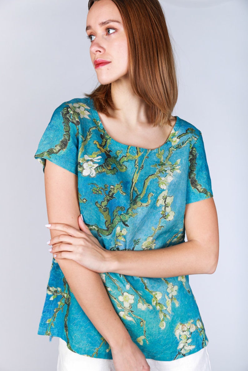 Linen Top Vincent Van Gogh Almond Blossom Linen Shirt Short - Etsy