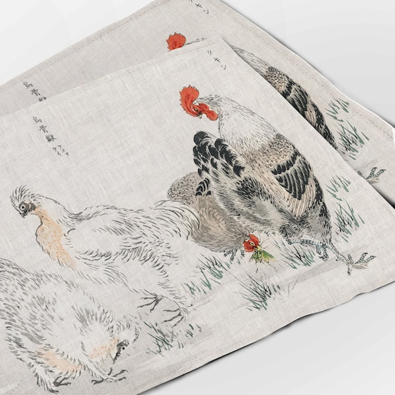 Placemats set (4 or 6), Birds, Numata Kashu, linen placemats, Easter placemats, 100% linen, wabi sabi decor,