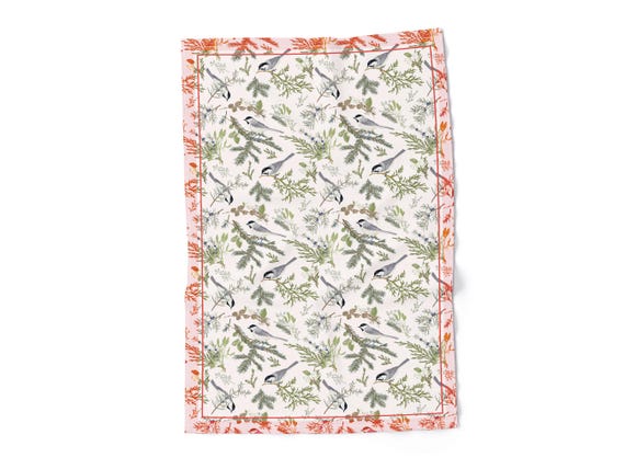 Kitchen towel, Nordic Birds, Winter towel, bird towel, Holiday decor, 100% linen