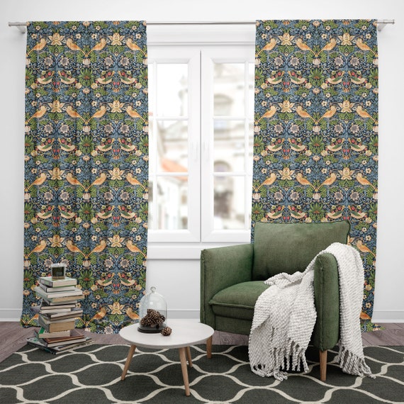 Curtains set, William Morris, The Strawberry Thief, linen curtains, 100% linen, window curtains, linen curtains, rod pocket