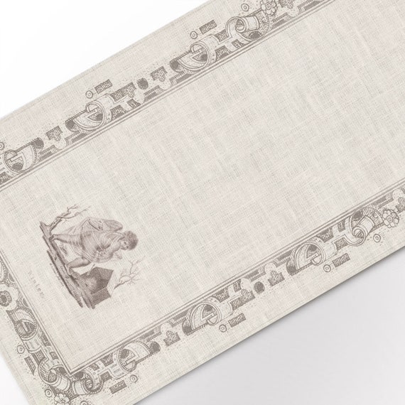 Table runner, Putto with shawl, Willem van Senus, 1808, linen table runner, Baroque art, 100% linen