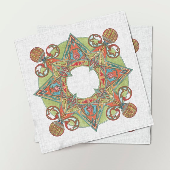 Napkins set, Christmas View Through Kaleidoscope, Christmas napkins, Ethnic napkins, linen napkins, 100% linen, fabric napkins