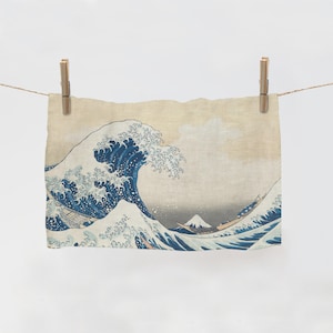 Die große Welle vor Kanagawa, Handtuch, Hokusai, Geschirrtuch, Leinentuch, Katsushika Hokusai, Fuji-Relief, 100% Leinen