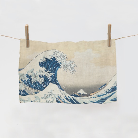 The Great Wave off Kanagawa, towel, Hokusai, dish towel, linen towel, Katsushika Hokusai, Fuji mount, 100% linen
